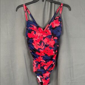 Aqua Green Floral One Piece Swimsuit - Blue and Red